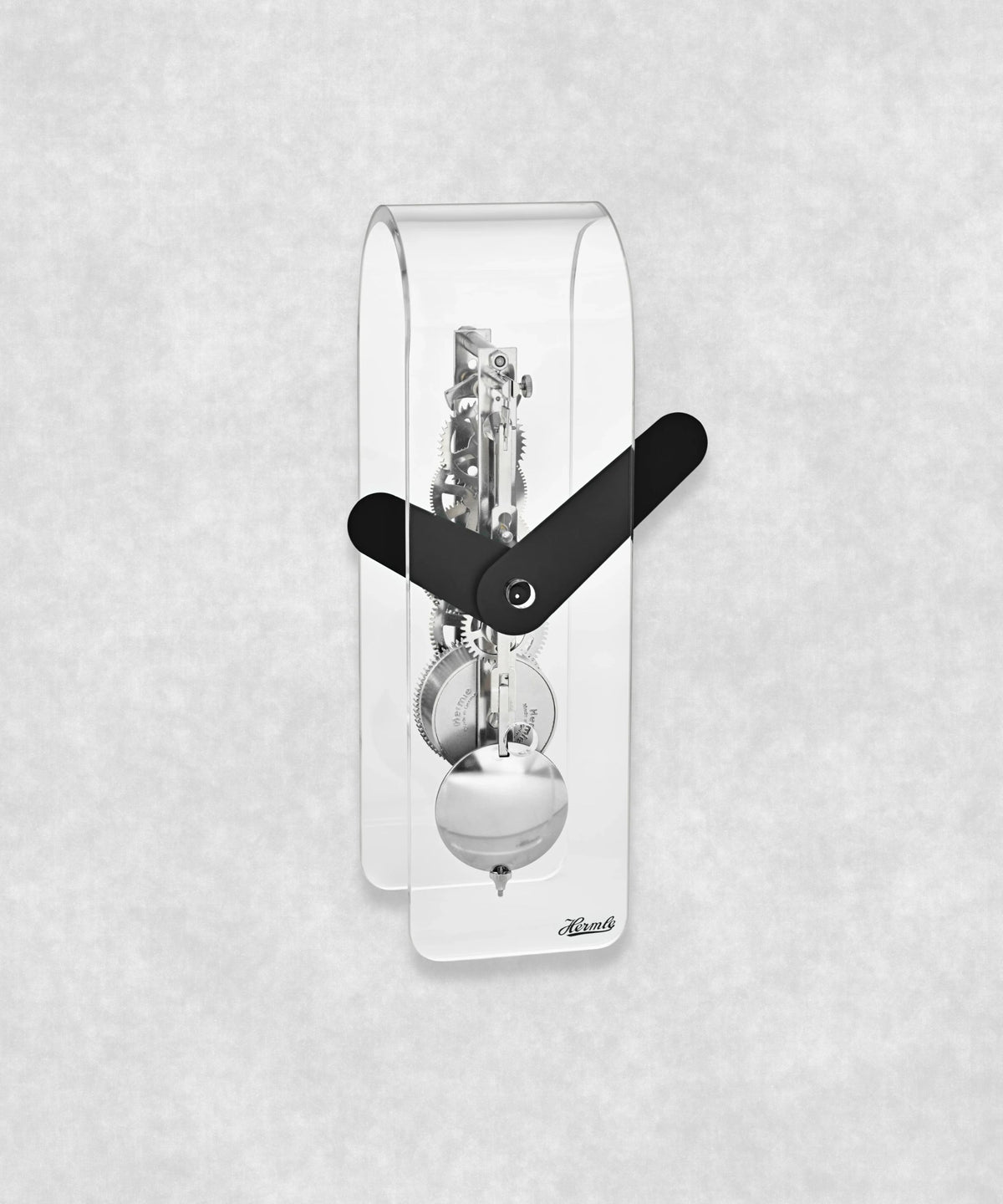 Mechanical skeleton clock with stainless steel movement and pendulum – transparent acrylic case with black clock faces